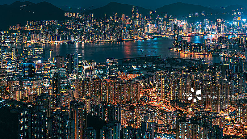 香港夜间鸟瞰图，香港图片素材