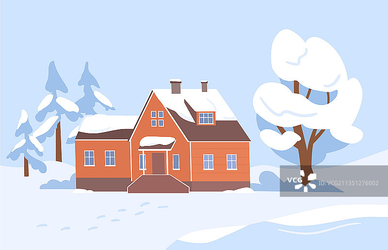 冬天，村里的房子和树都被雪覆盖了图片素材