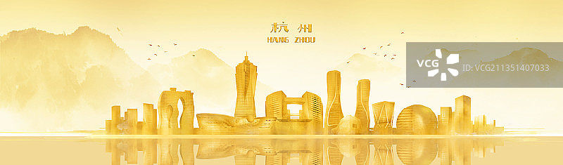中国风城市地标建筑杭州图片素材