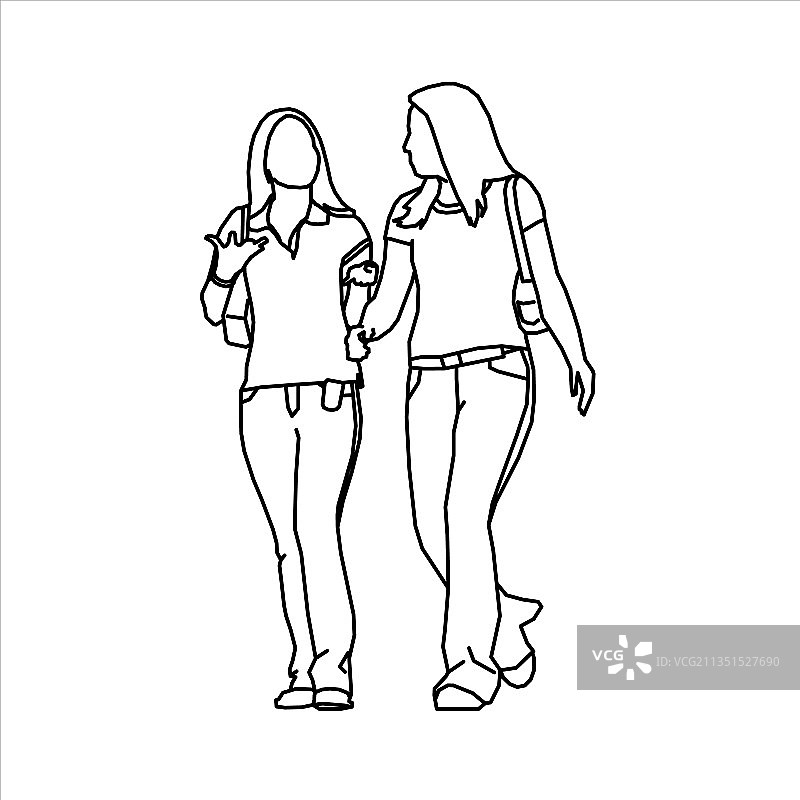 两个女人散步的草图设计图片素材