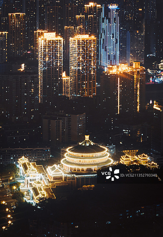 重庆市重庆山城渝中区日落太阳光全景夜景山城地貌排列建筑全景图片素材