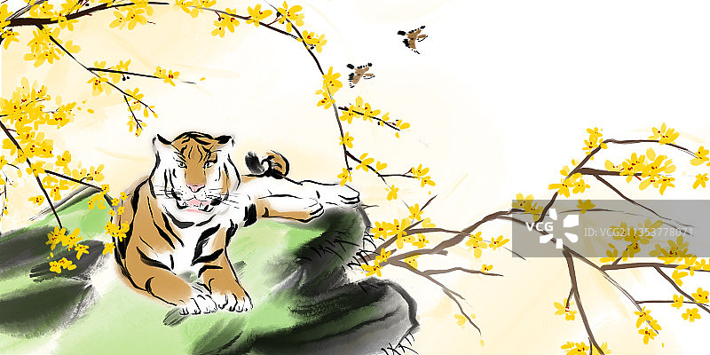 2虎年季节风景系列插画12幅春天节气清明立春图片素材