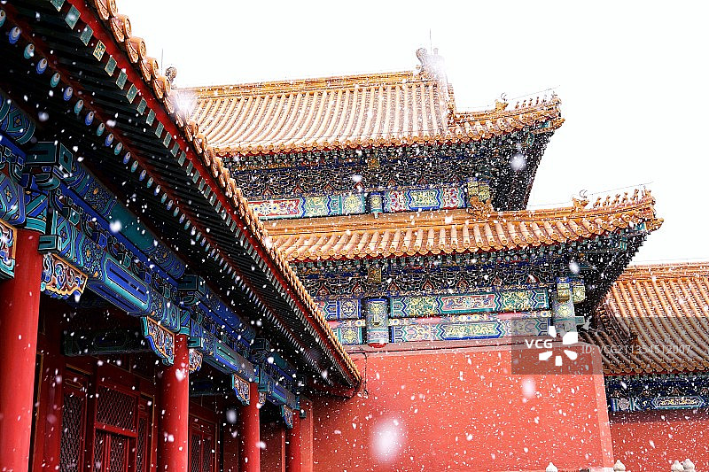 雪中的故宫博物院景观图片素材