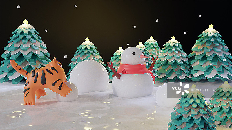 冬天雪地堆雪人的老虎图片素材