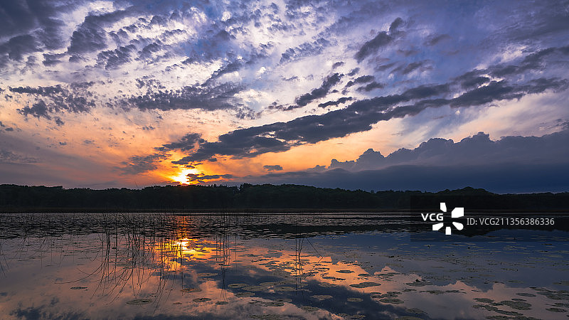 美国，美国，日落时的湖泊风景图片素材