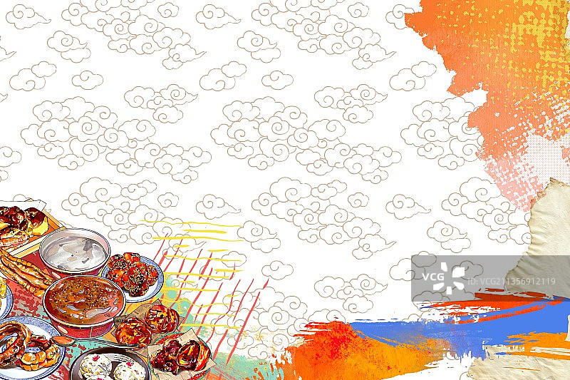 北京美食 中国传统美食文化 小吃 舌尖中国风 彩墨喷溅背景图片素材
