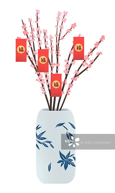 春节梅花摆件红包压岁钱图片素材