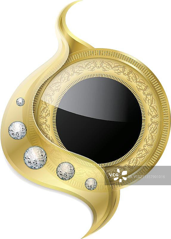 豪华黑色珠宝徽章与黄金曲线框架图片素材