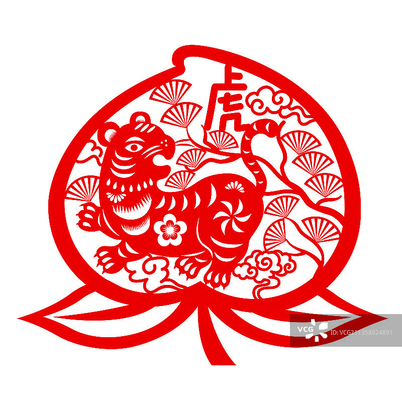 虎年春节窗花剪纸矢量插画图片素材