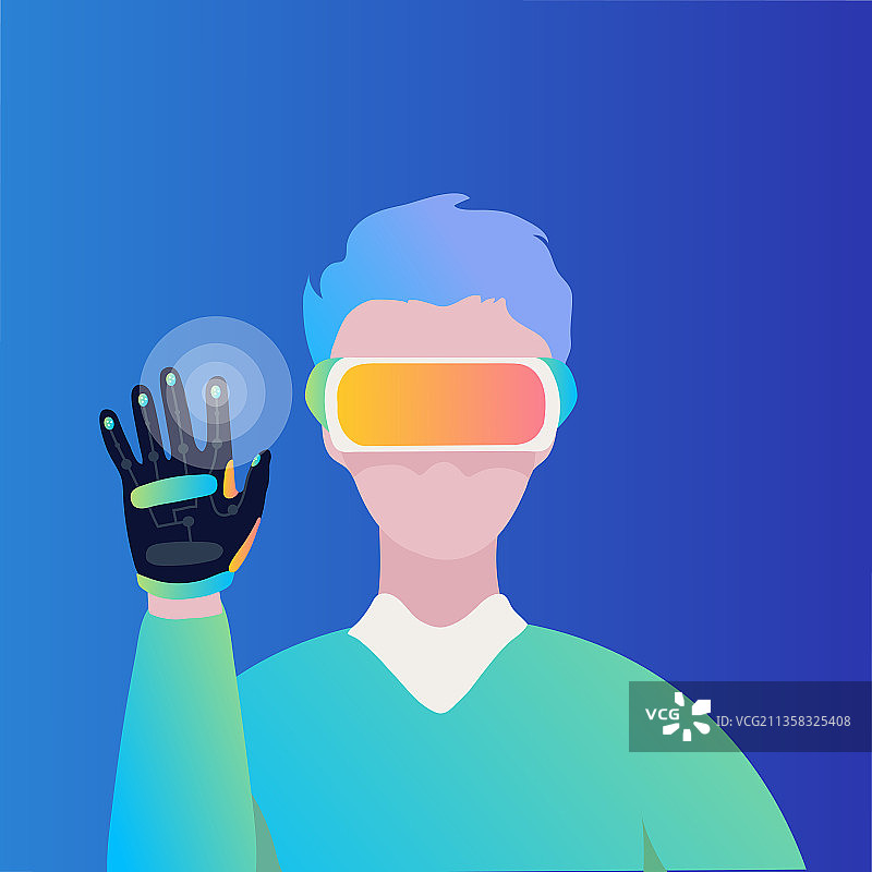 元宇宙VR科技虚拟现实触觉手套人物纯背景矢量插画图片素材