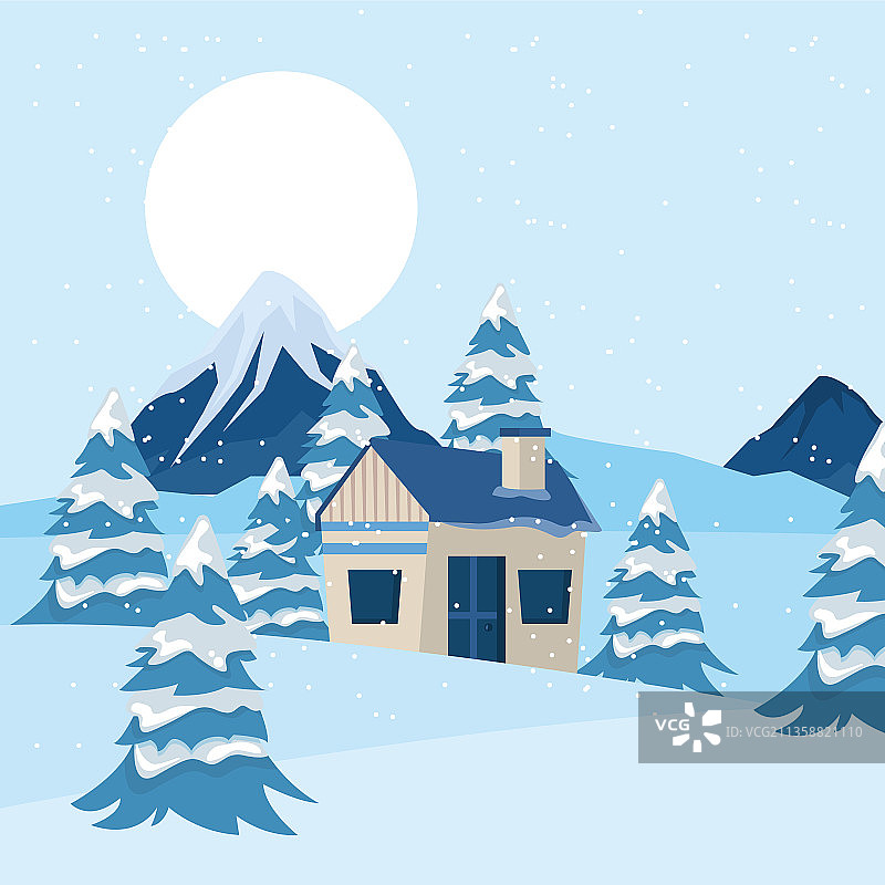 带小屋的冬季景观图片素材