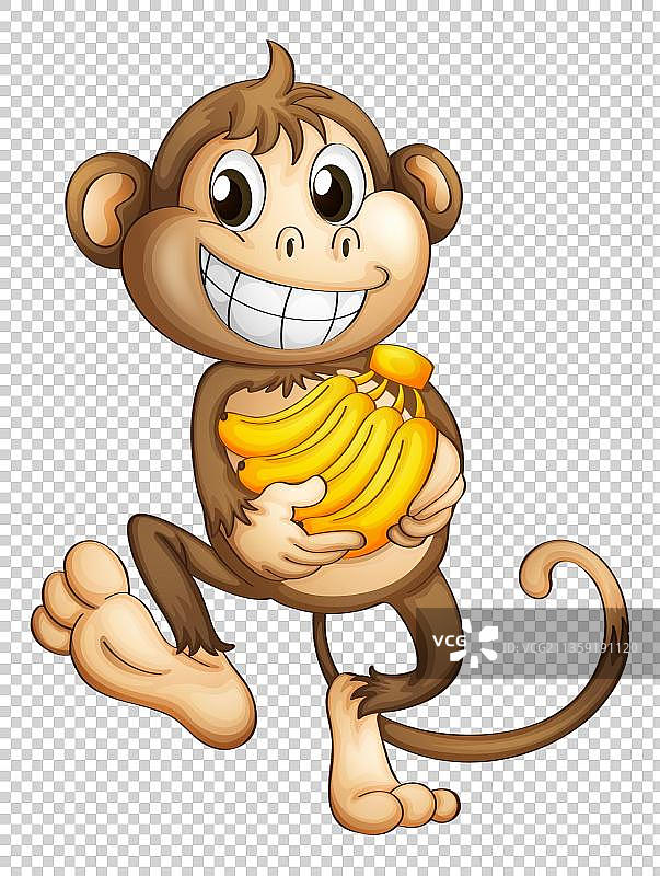卡通抱着一把香蕉的猴子图片素材
