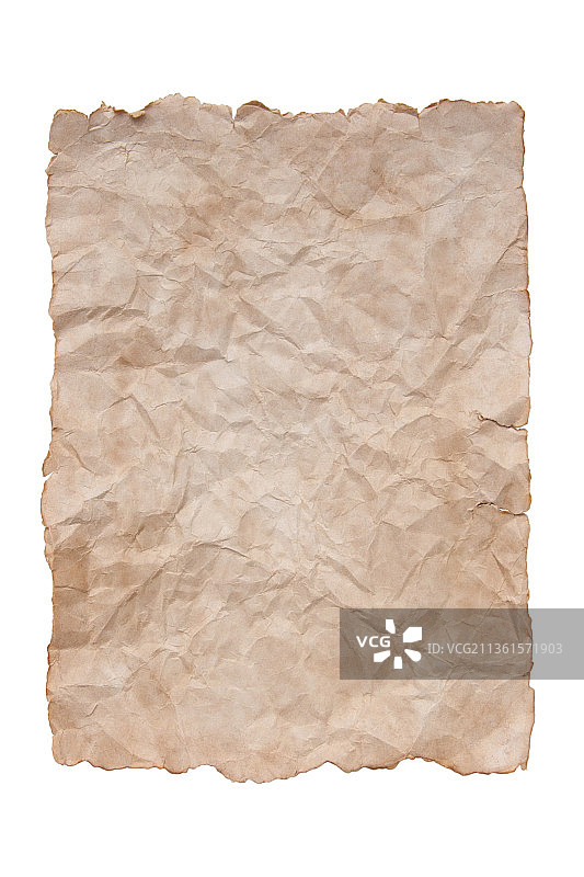 旧的皱巴巴的一张纸上一个孤立的白色背景模拟图片素材