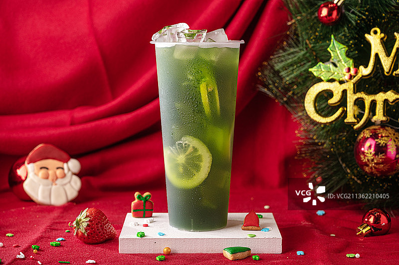 圣诞背景绿色冷饮图片素材