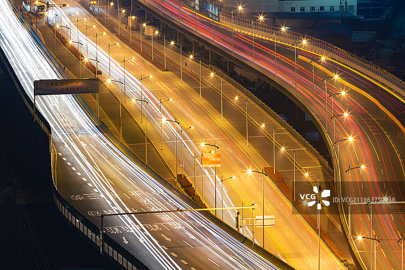 苏州市西环高架快速路车流夜景图片素材