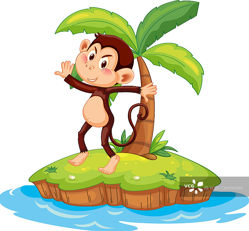 孤岛上的一只卡通猴子图片素材