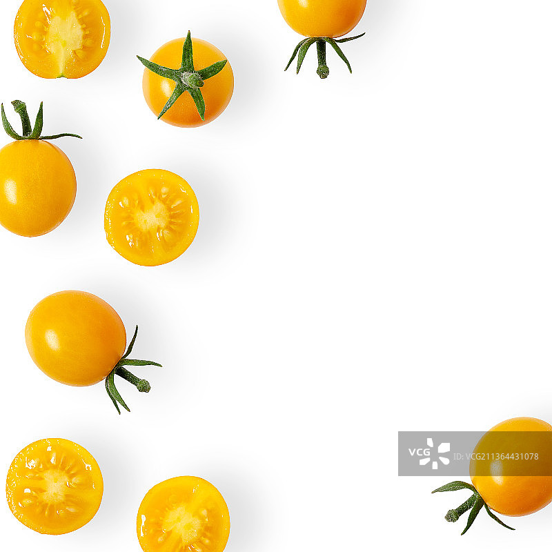 黄色的樱桃番茄，白色背景下的橙色水果的特写，阿根廷图片素材