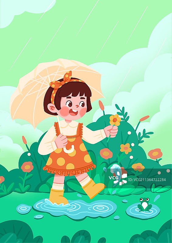 植物，节气，雨水，可爱的小女孩，雨伞，下雨图片素材