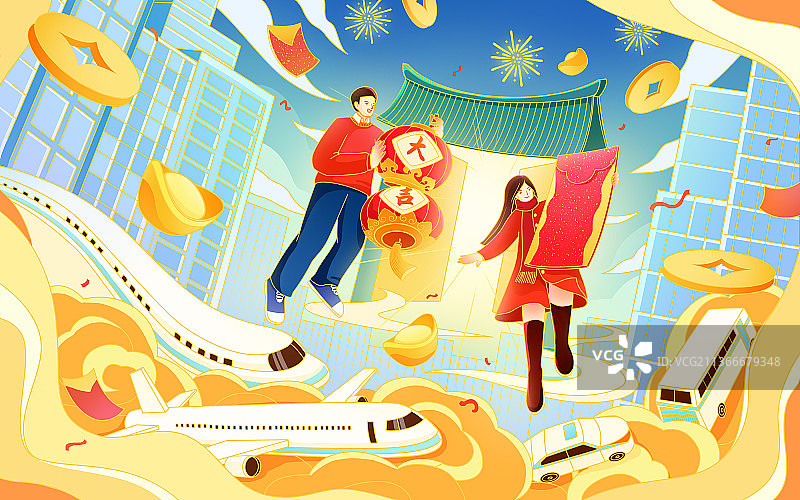 中国风春节大年初七传统新年开工大吉新年俗图片素材