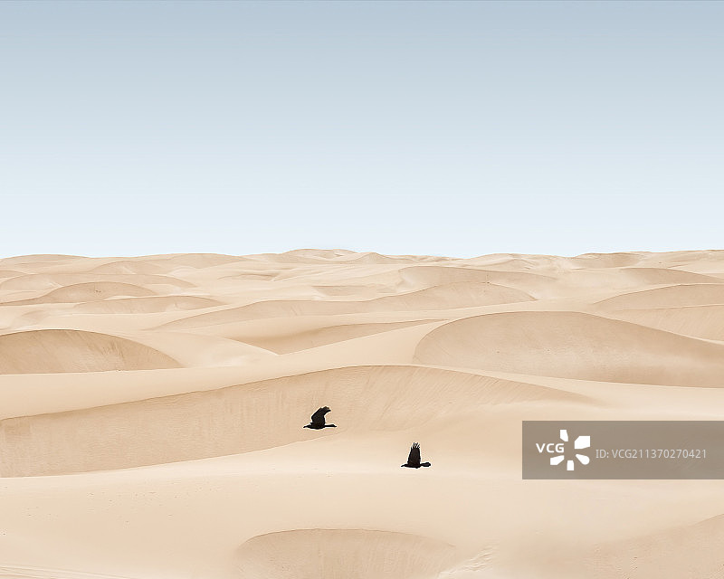 维亚纳沙漠，人们在晴朗的天空下行走，维亚纳沙漠，佛得角图片素材