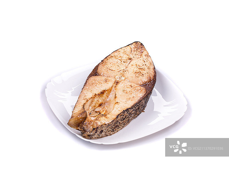 烤鱼片，白色背景下的高角度面包盘，摩尔多瓦图片素材