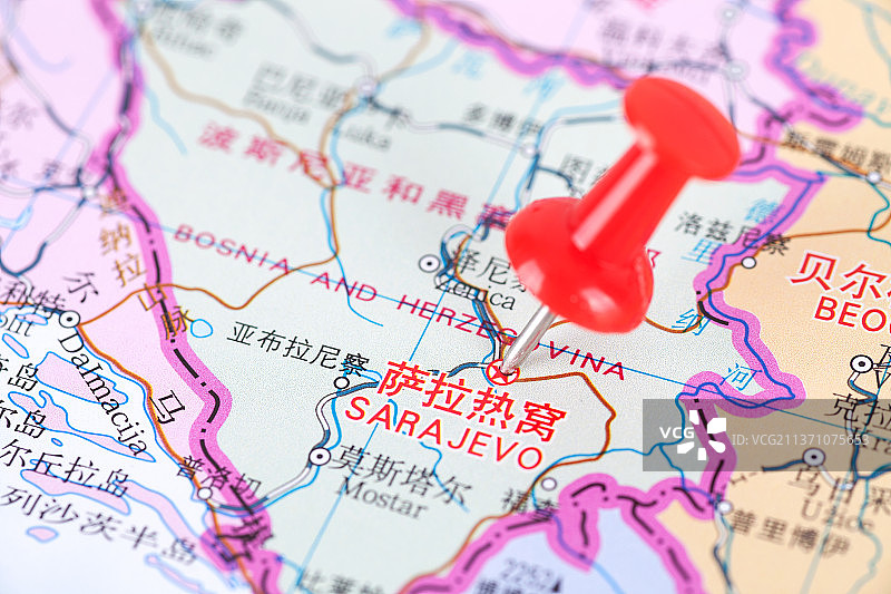 波斯尼亚-黑塞哥维那首都萨拉热窝在地图上的位置标注图片素材