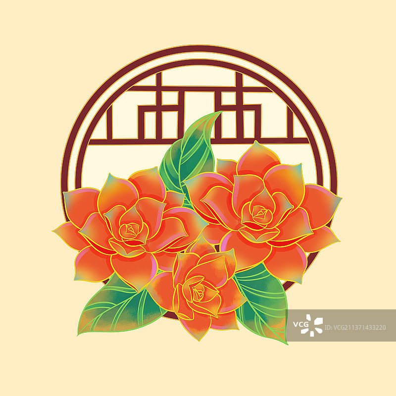 中式风格的花朵装饰图片素材