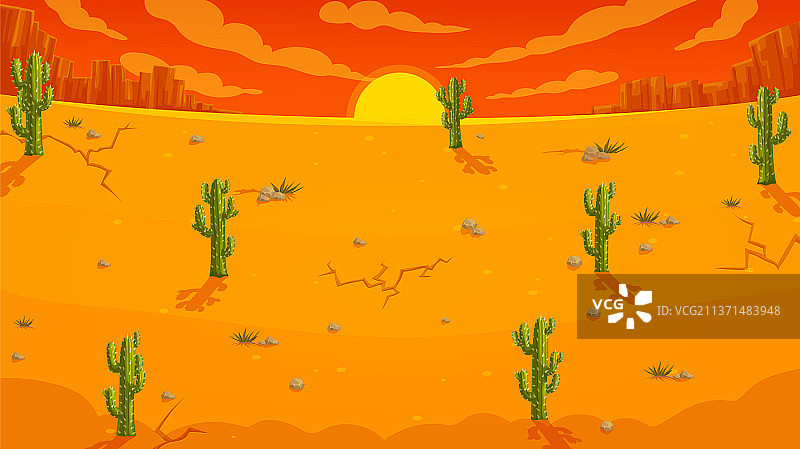 卡通墨西哥沙漠仙人掌游戏背景图片素材