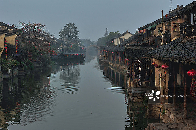 西塘江南古镇的早晨图片素材
