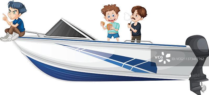 男孩和女孩站在一艘快艇上图片素材