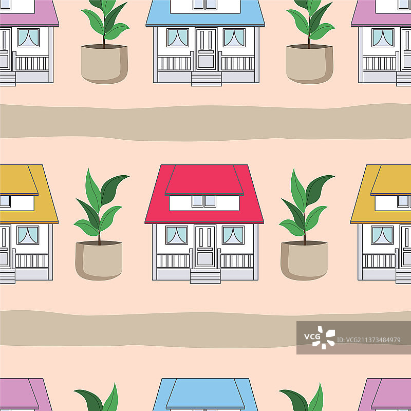 五颜六色的房屋和道路重复图案设计图片素材