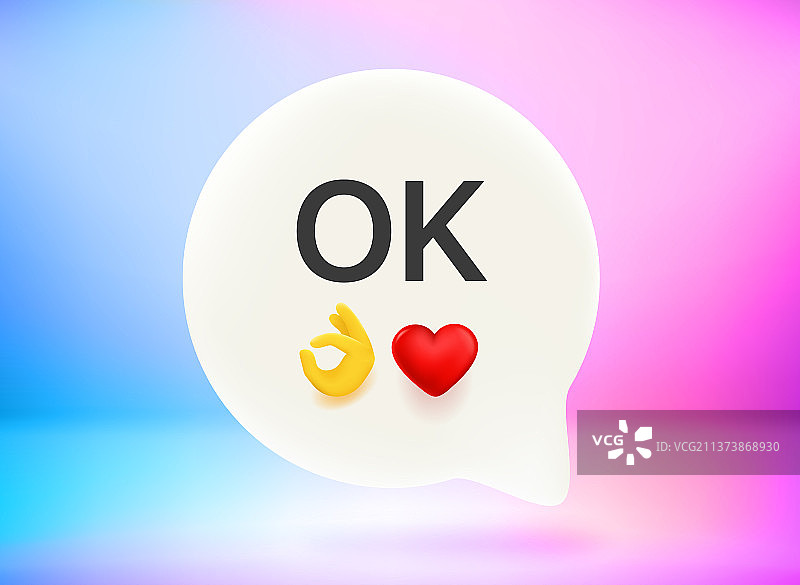 Ok消息聊天气泡与可爱的表情符号3d图片素材
