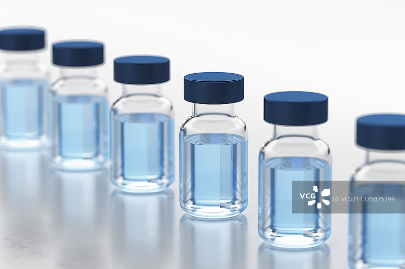 3D渲染抽象玻璃瓶装新冠病毒疫苗图片素材