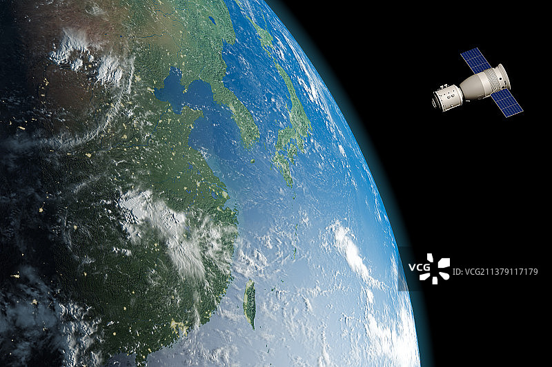 环绕地球轨道飞行的卫星图片素材