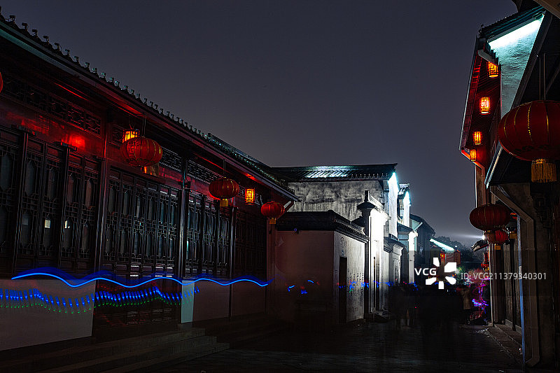 杭州运河老街夜景图片素材