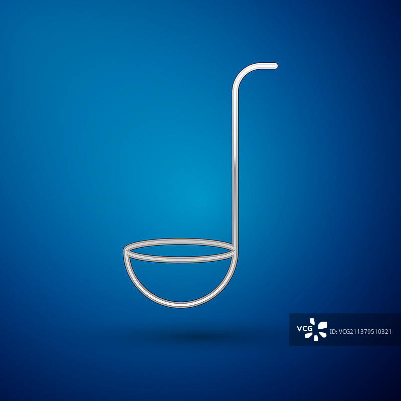 银色厨房勺子图标孤立在蓝色图片素材