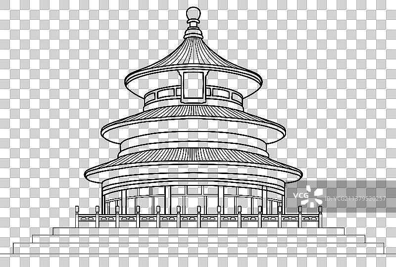 北京地标景点祈年殿天坛旅游插画图片素材