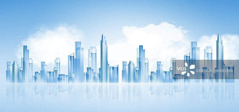 蓝色渐变扁平化商务科技地标建筑背景图片素材