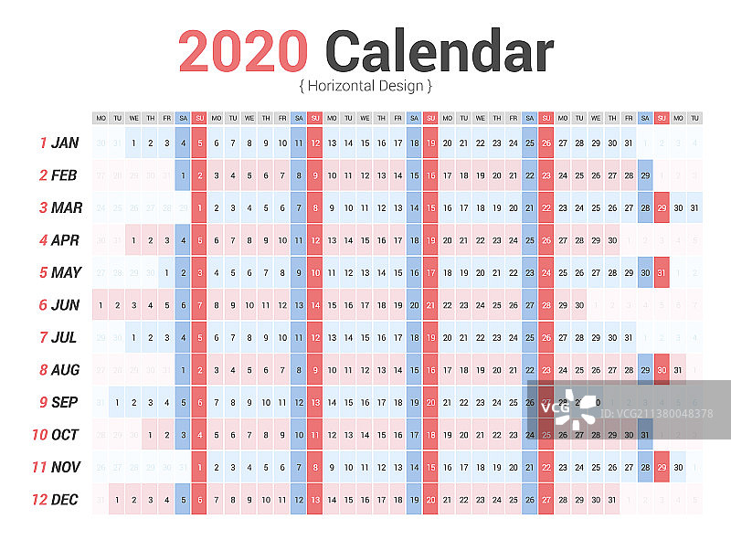日历2020规划水平简约风格图片素材