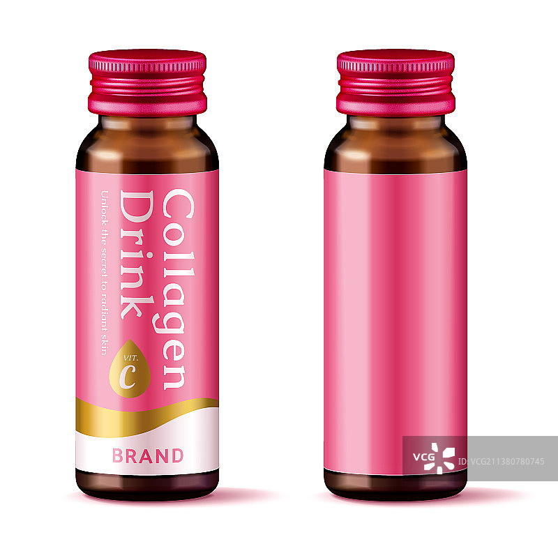 胶原蛋白饮粉色玻璃瓶包装设计图片素材