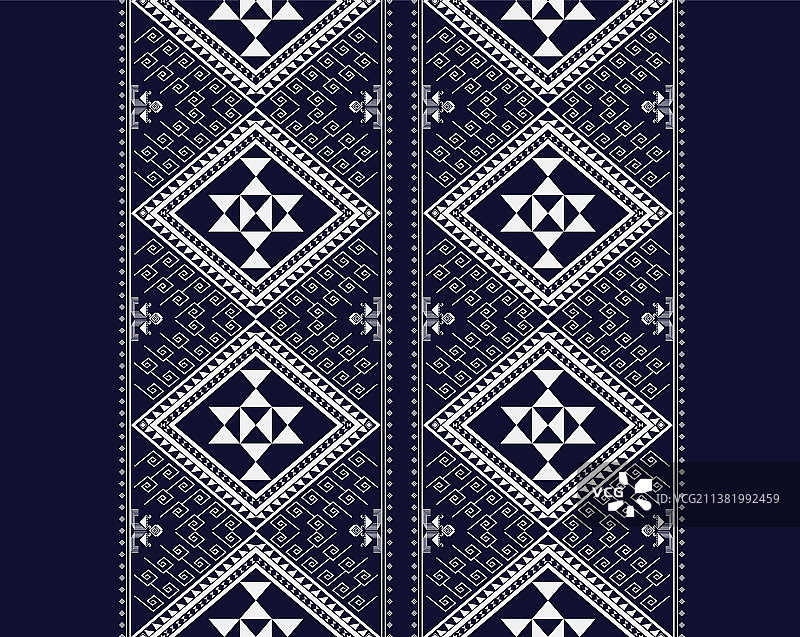 蓝色几何民族纹理刺绣设计上图片素材