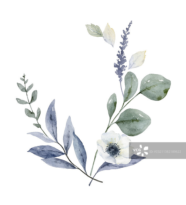 灰蓝色的水彩冬季花环图片素材