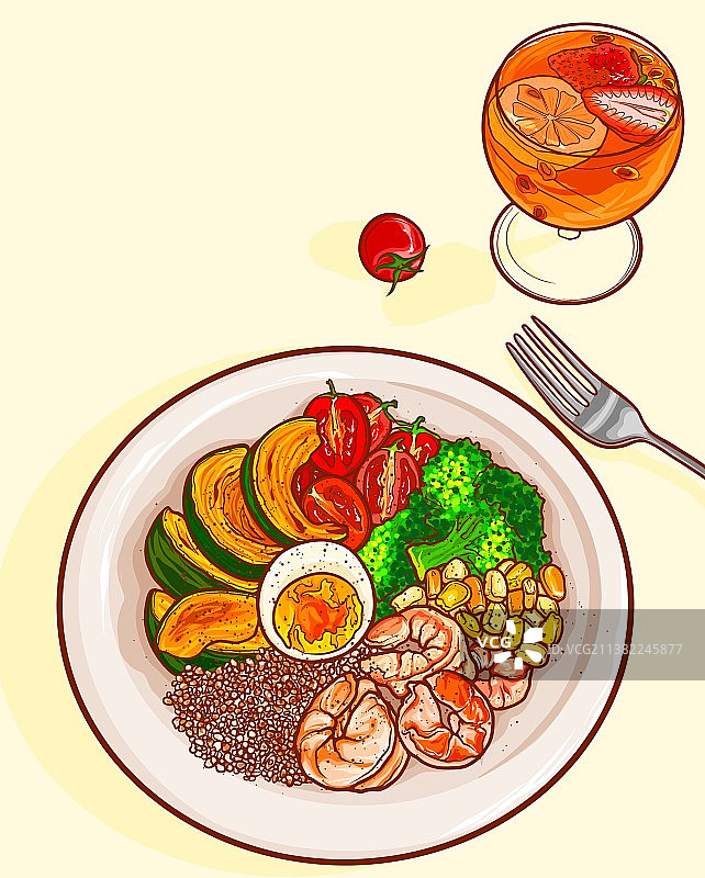 简餐—烤南瓜虾仁沙拉图片素材