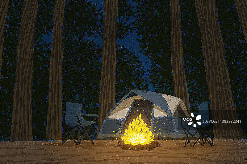 夜幕下的露营插画图片素材