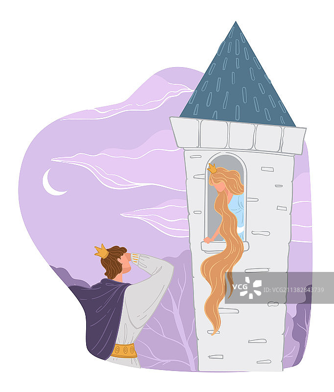 长头发的王子和公主在高塔上图片素材