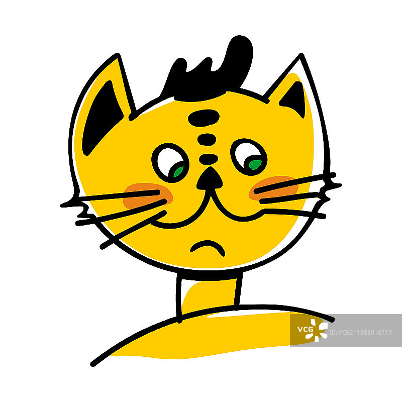 一张涂鸦风格欢快的姜黄色猫的脸图片素材