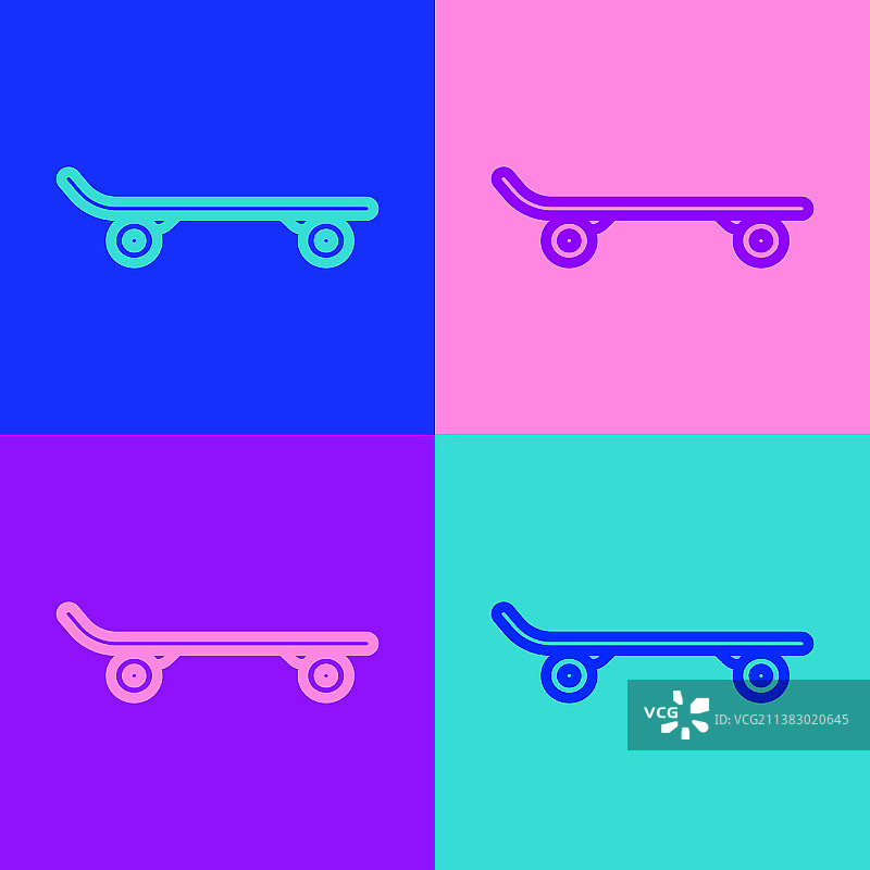 流行艺术线条滑板图标孤立的颜色图片素材