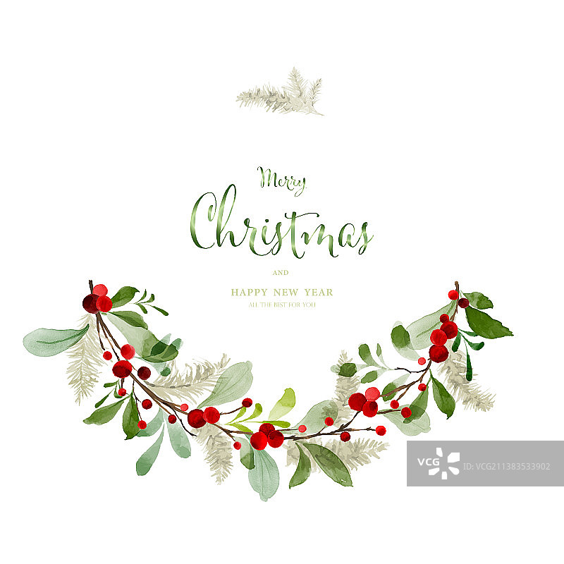 圣诞快乐与浆果和松枝花环图片素材
