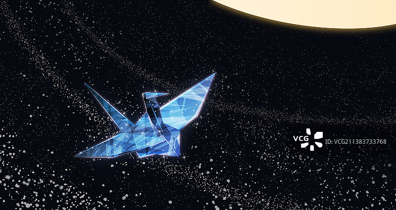 飞行在宇宙中的水晶千纸鹤青春哲理插画图片素材