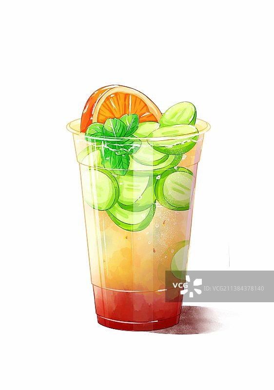 夏日饮品鲜橙气泡奶茶插画图片素材